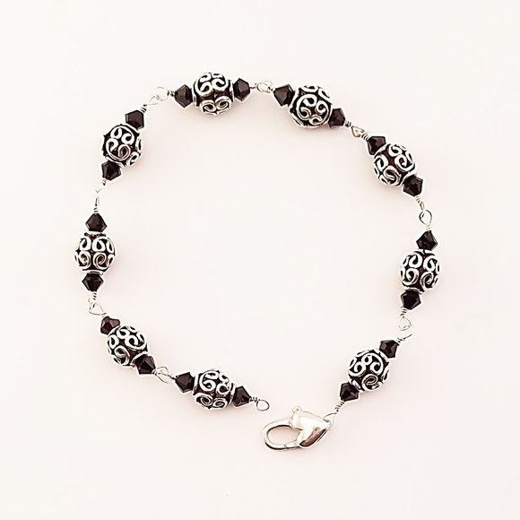 Sterling 925 Silver Bracelet w Swarovski Crystals - Picture 4 of 5